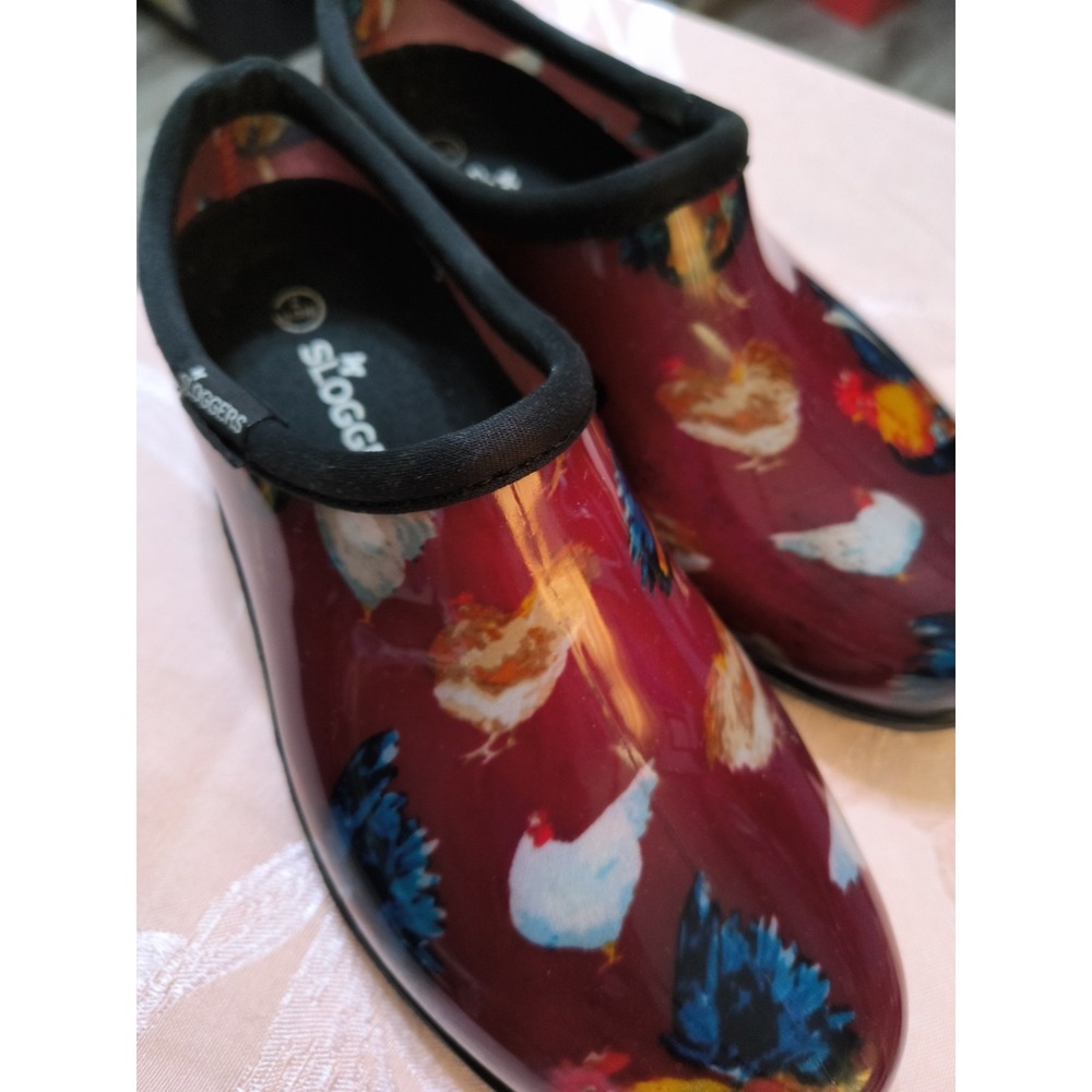Wms Sloggers Garden Rain Shoes Sz 7 Black Floral Slip On Waterproof Made In USA
